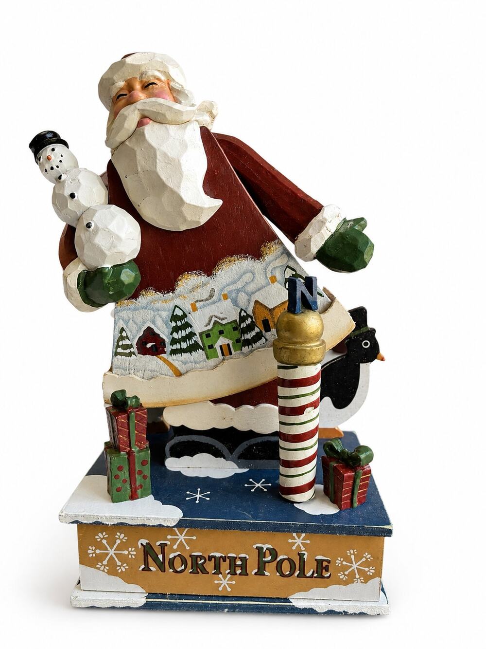 Musical Wooden Santa Claus North Pole Christmas Tabletop Decoration
